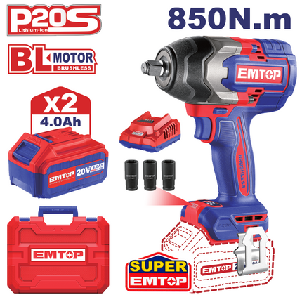 EMTOP LLAVE DE IMPACTO INHALAMBRICA 850 N.M 20V - ULCIWL2085