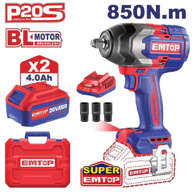 EMTOP LLAVE DE IMPACTO INHALAMBRICA 850 N.M 20V - ULCIWL2085