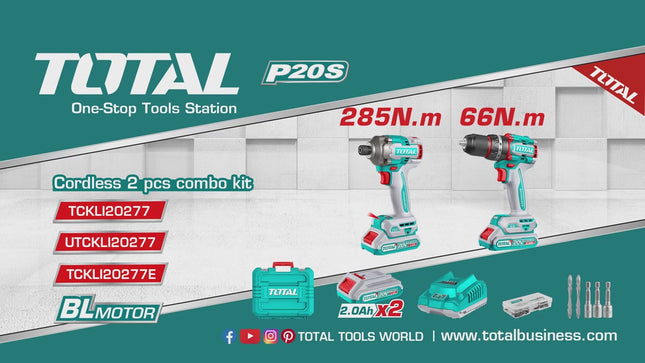 TOTAL COMBO TALADRO PERCUTOR 1/2" 20V 66 N.M Y ATORNILLADOR DE IMPACTO 20V 285 N.M UTCKLI20277