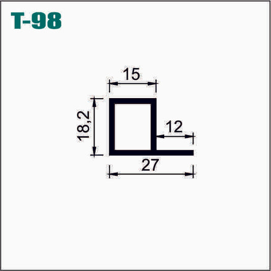 TUBOCA0098 TUBULAR CUADRADO ALUMINIO 3/4 X 5/8 CON ALETA - T098