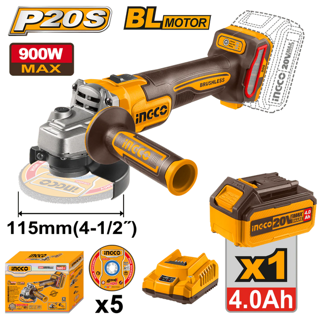 INGCO PULIDORA ANGULAR INALAMBRICA 20V UCAGLI261521