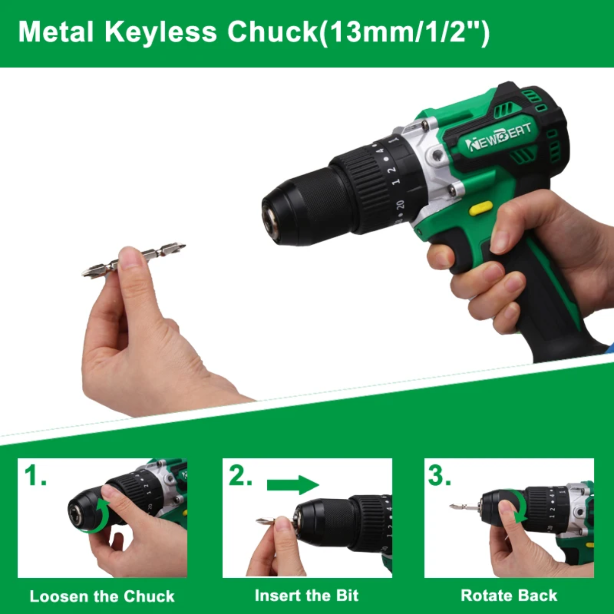 NEW BEAT TALADRO PERCUTOR INALAMBRICO 21V - 1/2" - 120N.M