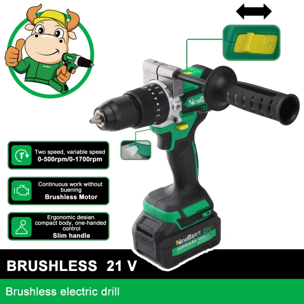 NEW BEAT TALADRO PERCUTOR INALAMBRICO 21V - 1/2" - 120N.M