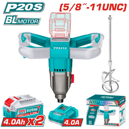 MEZCLADOR DE PINTURA 5/8"-11 20V INCLUYE BATIRDOR + 2 BATERIAS 4.0AH Y CARGADOR INDUSTRIAL SUPER TOTAL (UTMXLI20162)