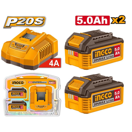 INGCO COMBO DE BATERIA Y CARGADOR DE IONES DE LITIO 5.0AH 20V  UFBCPK2513