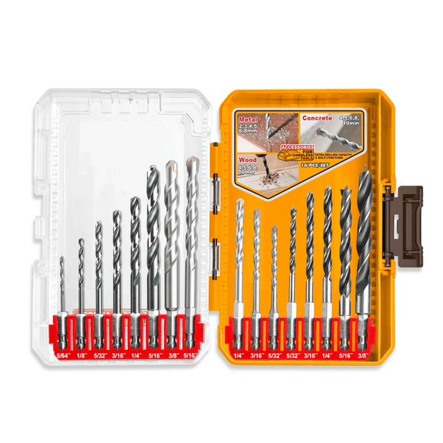 INGCO JUEGO DE BROCAS 16 PZS UAKDL11608