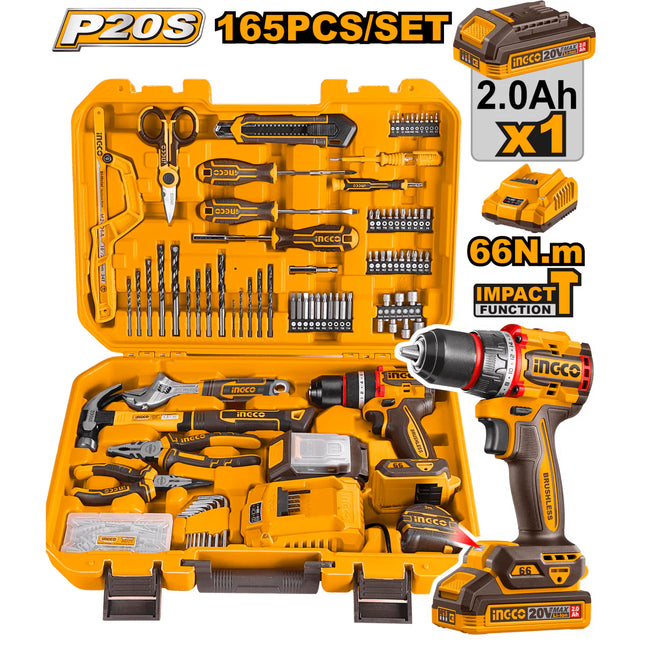 INGCO SET HERRAMIENTA 165PCS CON TALADRO 20V UHKTHP11651