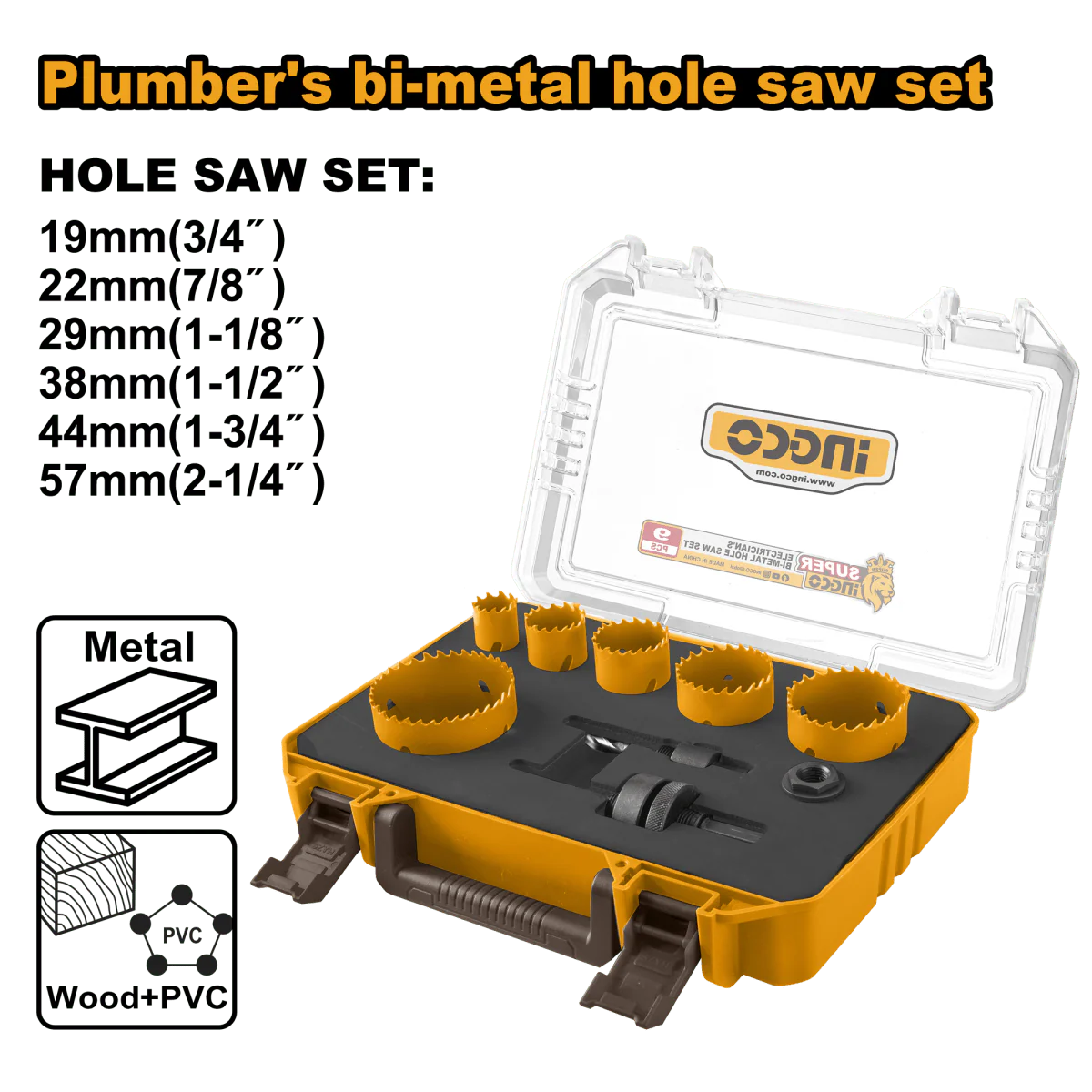 INGCO JUEGO DE SIERRAS BIMENTALICAS DE FONTANERO 9 PIEZAS AKH0091