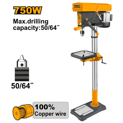 INGCO TALADRO PEDESTAL / ARBOL 120V 60HZ 750W MANDRIL 50/64" 250-3840RPM UDP207505