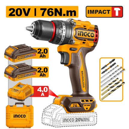 INGCO TALADRO INALAMBRICO M1/2 76NM + 2 BATERIAS 20V Y CARGADOR UCIDLI207686