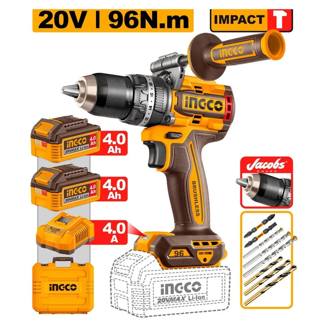 INGCO TALADRO PERCUTOR INALAMBRICO 1/2" 96NM 20V UCIDLI209688
