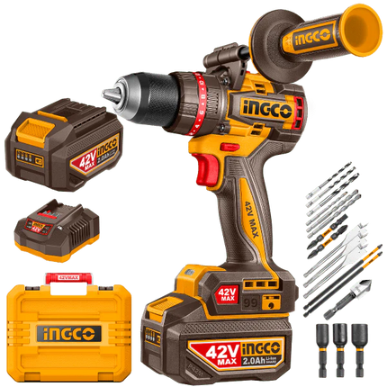 INGCO TALADRO DE IMPACTO INALAMBRICO SIN ESCOBILLAS 99NM 42V + 2 BATERIAS Y CARGADOR  UCIDLI429982
