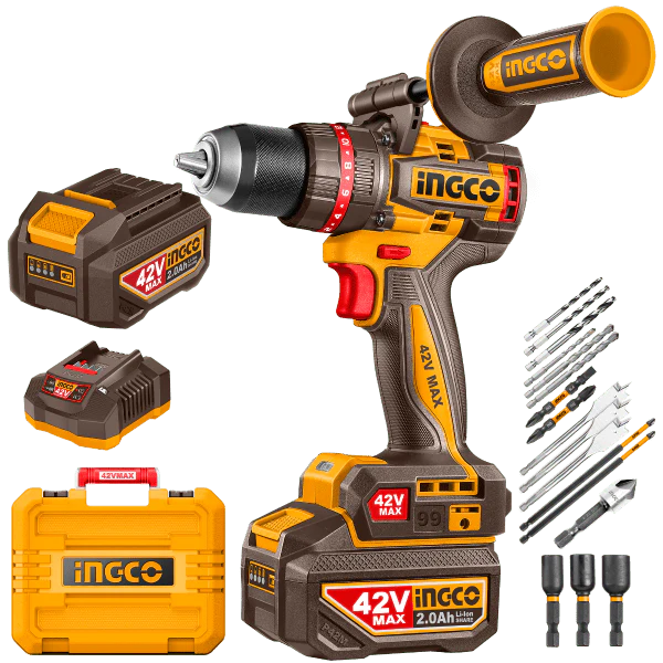 INGCO TALADRO DE IMPACTO INALAMBRICO SIN ESCOBILLAS 99NM 42V + 2 BATERIAS Y CARGADOR  UCIDLI429982