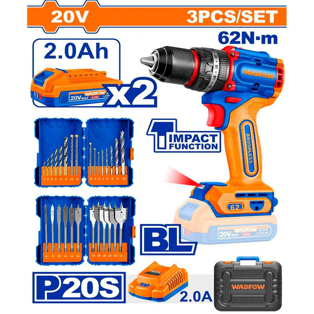 WADFOW TALADRO DE IMPACTO 1/2" 20V 62NM UWOS250895