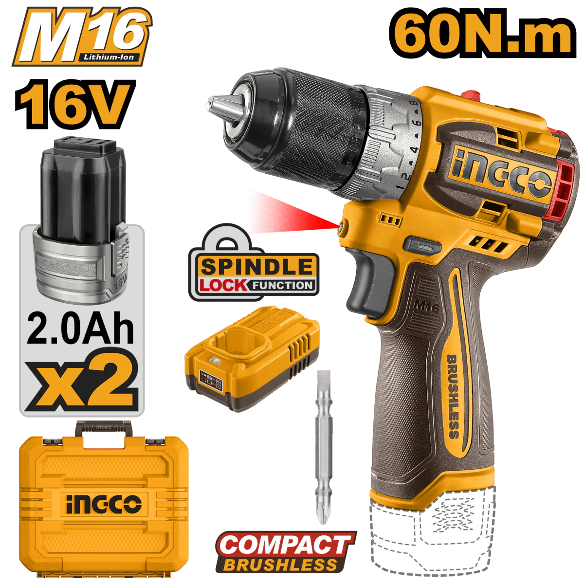 INGCO TALADRO INALAMBRICO COMPACTO SIN ESCOBILLAS UCDLI16682