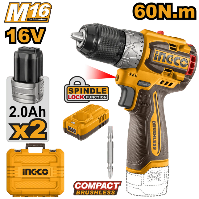 INGCO TALADRO INALAMBRICO COMPACTO SIN ESCOBILLAS UCDLI16682