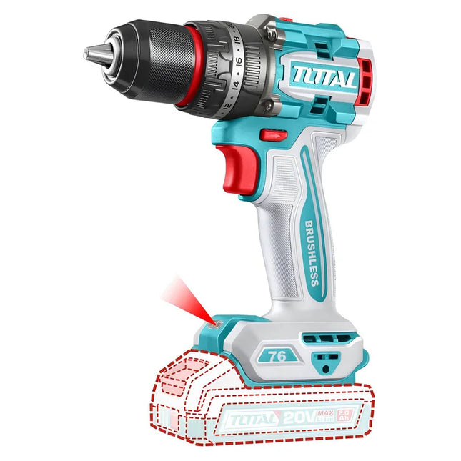 TOTAL TALADRO INALAMBRICO PERCUTOR 1/2 20V 76 N.M INCLUYE 2 BATERIA DE 2.0AH, CARGADOR Y ACCESORIOS UTIDLI207686   TOTAL TALADRO INALAMBRICO PERCUTOR 1/2 20V 76 N.M INCLUYE 2 BATERIA DE 2.0AH, CARGADOR Y ACCESORIOS UTIDLI207686