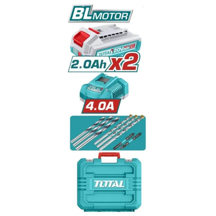 TOTAL TALADRO INALAMBRICO PERCUTOR 1/2 20V 76 N.M INCLUYE 2 BATERIA DE 2.0AH, CARGADOR Y ACCESORIOS UTIDLI207686   TOTAL TALADRO INALAMBRICO PERCUTOR 1/2 20V 76 N.M INCLUYE 2 BATERIA DE 2.0AH, CARGADOR Y ACCESORIOS UTIDLI207686
