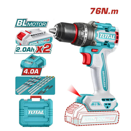 TOTAL TALADRO INALAMBRICO PERCUTOR 1/2 20V 76 N.M INCLUYE 2 BATERIA DE 2.0AH, CARGADOR Y ACCESORIOS UTIDLI207686   TOTAL TALADRO INALAMBRICO PERCUTOR 1/2 20V 76 N.M INCLUYE 2 BATERIA DE 2.0AH, CARGADOR Y ACCESORIOS UTIDLI207686